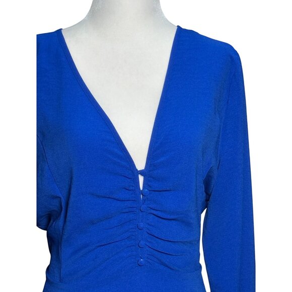 NEW Lulus Womens Royal Blue Long Sleeve Ruched V-Neck Dress Sz XL Summer Stretch - Picture 8 of 13